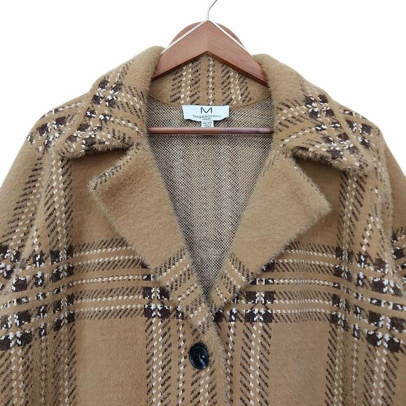 Magaschoni Coat Womens 2X Brown Plaid Long Knitted Three-Button Academia Preppy - Picture 2 of 12